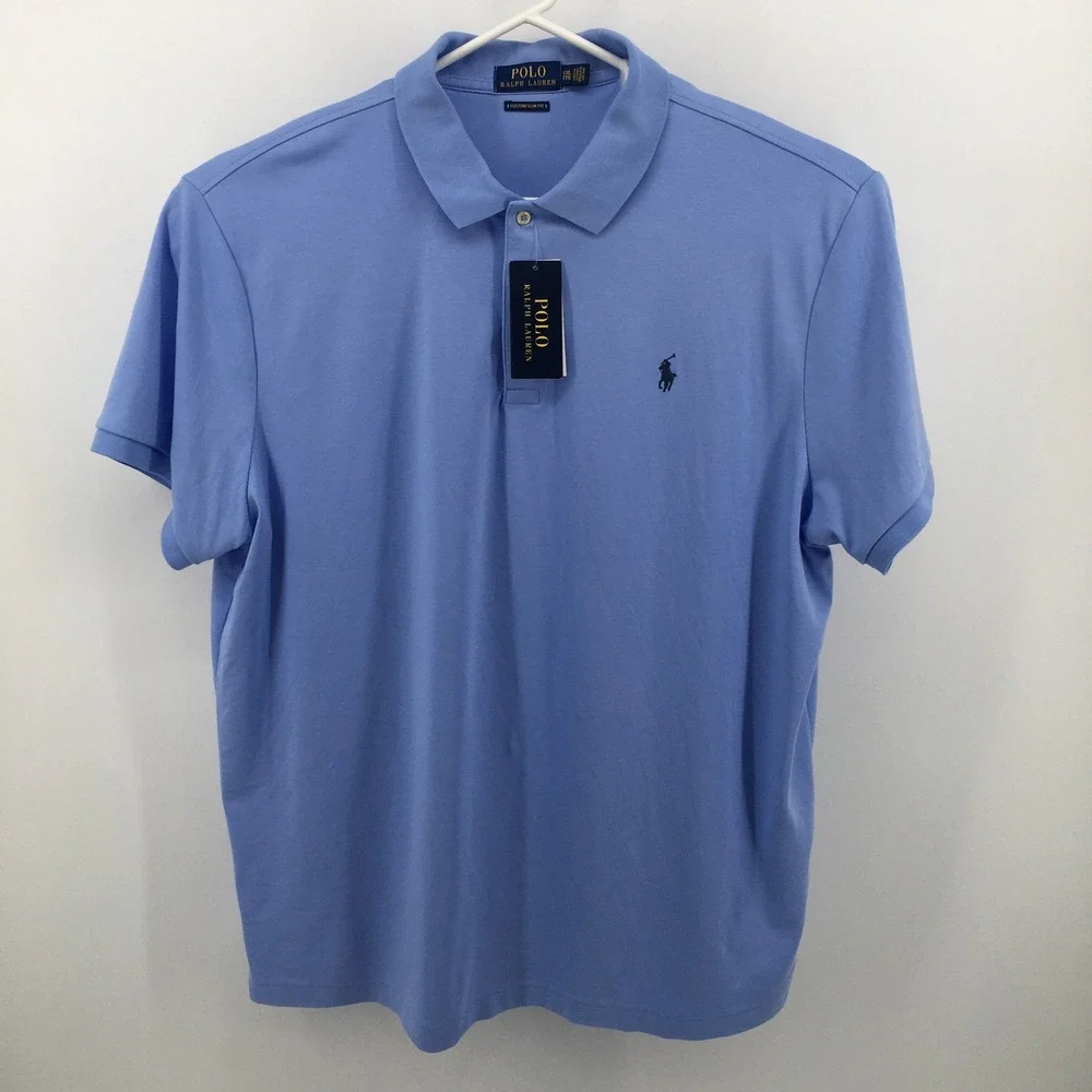 Polo Ralph Lauren Polo Shirt Men XXL Blue Custom Slim Fit Short Sleeve Cotton